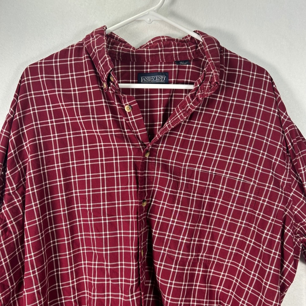 Land's End Men's Size XL Tall Red Plaid Button Down Shirt 100% Cotton